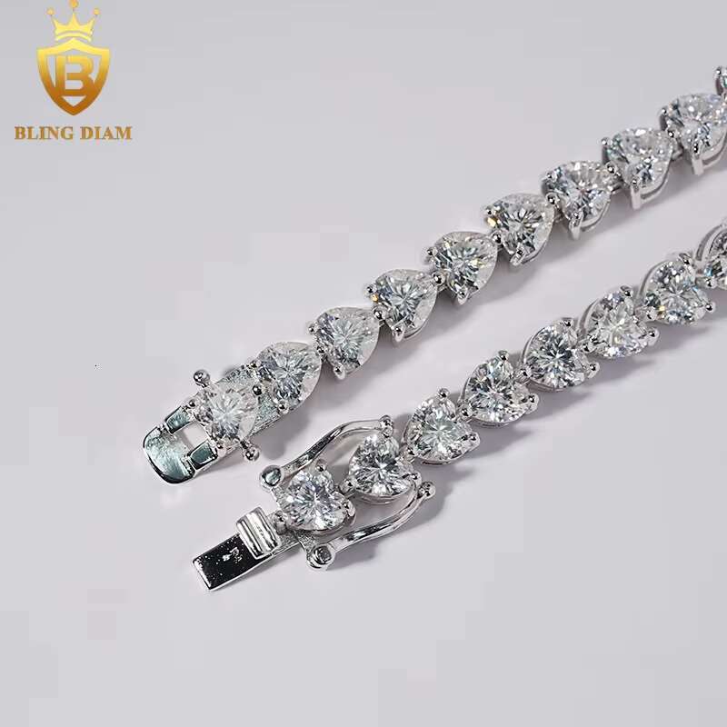 5mm Fine Jewelry 925 Sterling Silver Heart Cut VVS Moissanite Diamond Tennis Chain Bracelet