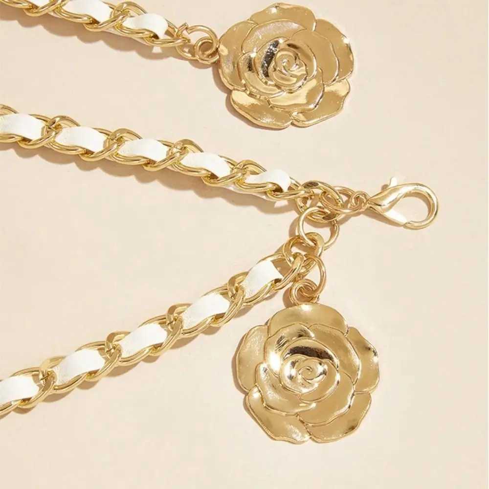 Adjustable waist chain fashionable punk jeans metal chain strap floral pendant dress waist belt X250410