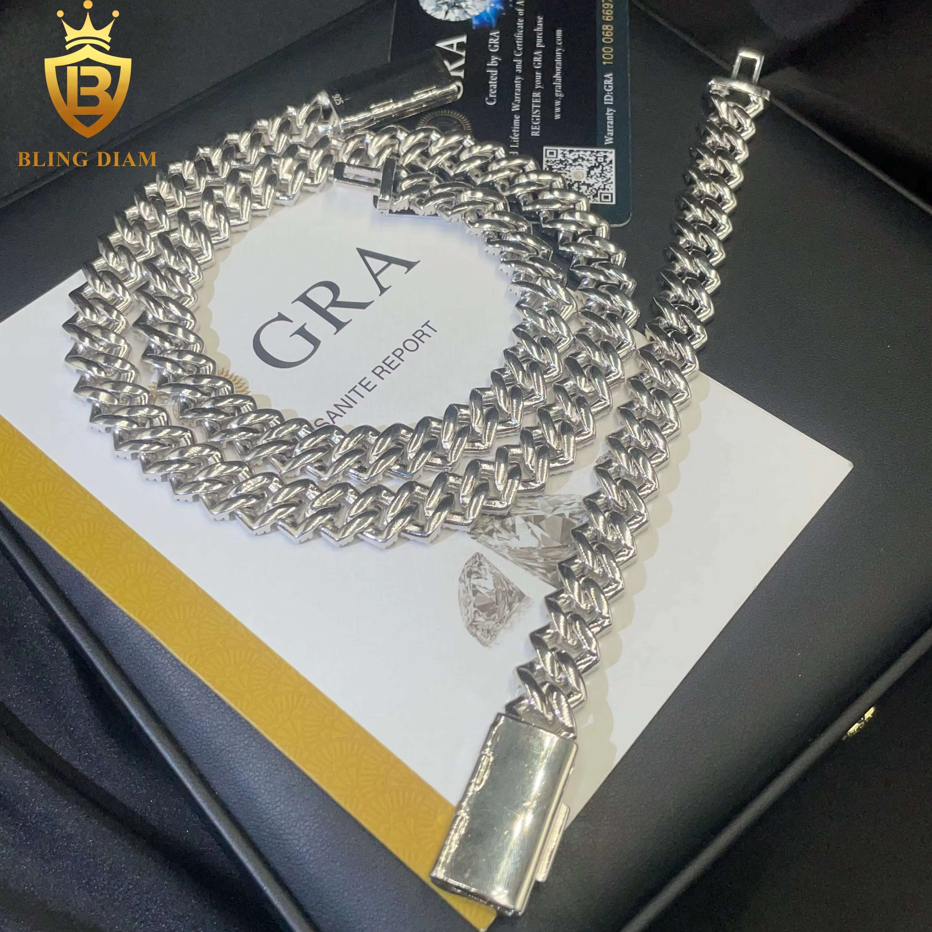 New Design 13MM Moissanite Cuban Necklace Vvs Ice Out Diamond 925 Silver Luxury Cuban Link Chain Jewelry