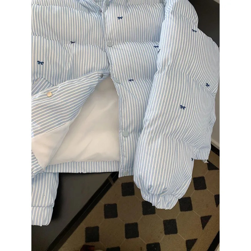 Womens Winter Tops Jacket Cotton Coat Striped Bow Thickened Warm Vintage Simple Comfortable Leisure Fashion Niche Versatile 251107