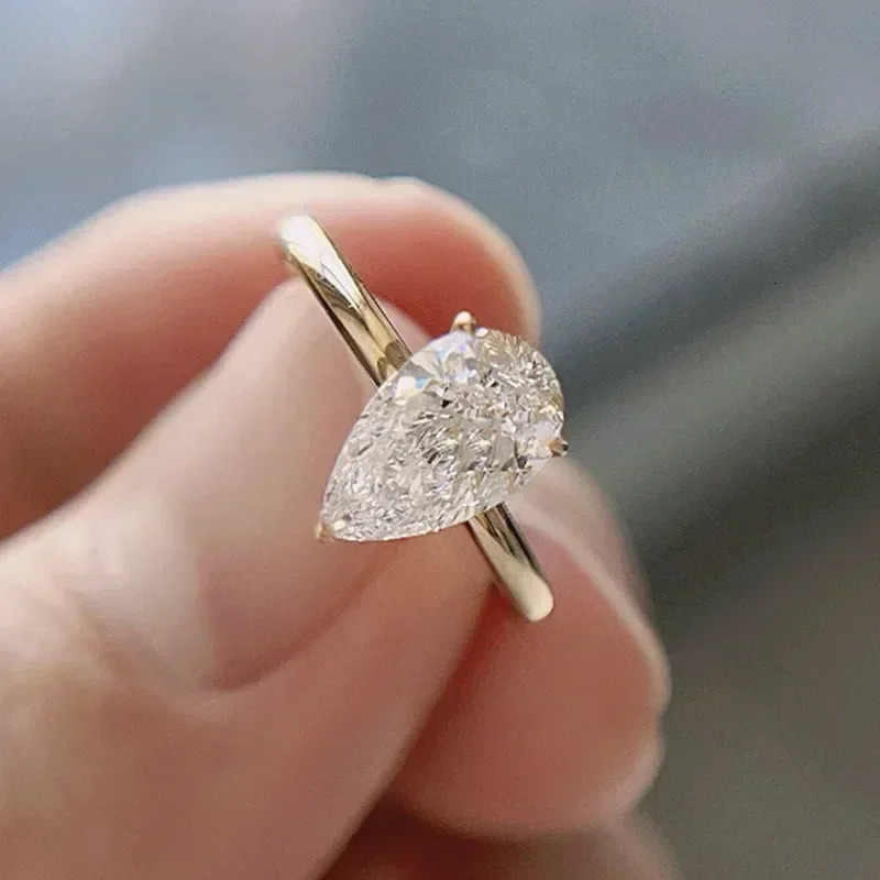TFGLBU D VVS1 Pear Ring for Women Certified Lab Diamond Solid S925 Silver Plated 18k Dainty Wedding Ring Jewelry 251103