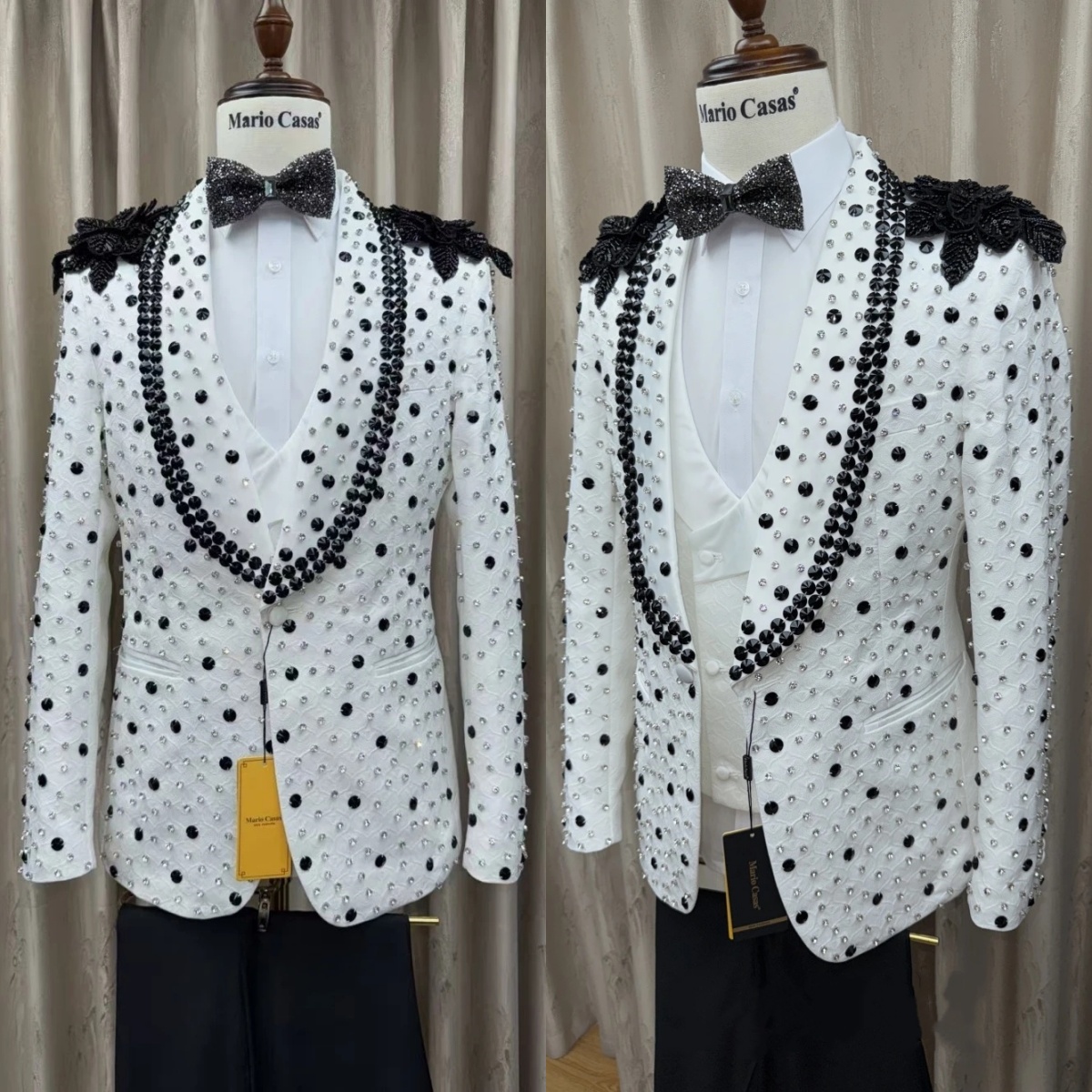 Luxury Men's Jacket Rhinestone Blazer Two Pieces Set Shawl Lapel Appliques Outfits Beading Coat Customized Jacket+Black Pants Plus Size