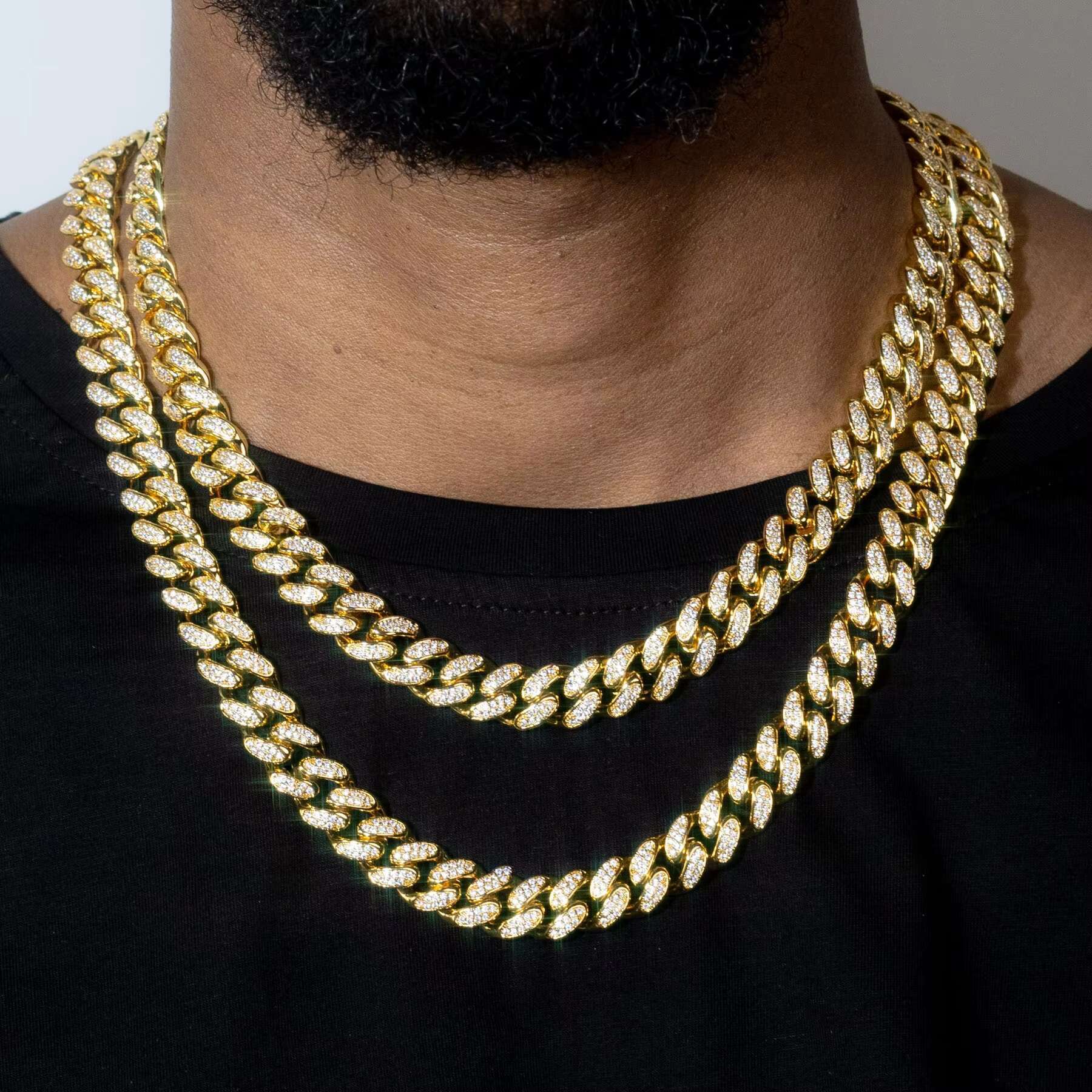 Qian Jian Fashion Jewelry Gold Plated Ice Out Silica VVS Graca Chain Necklace