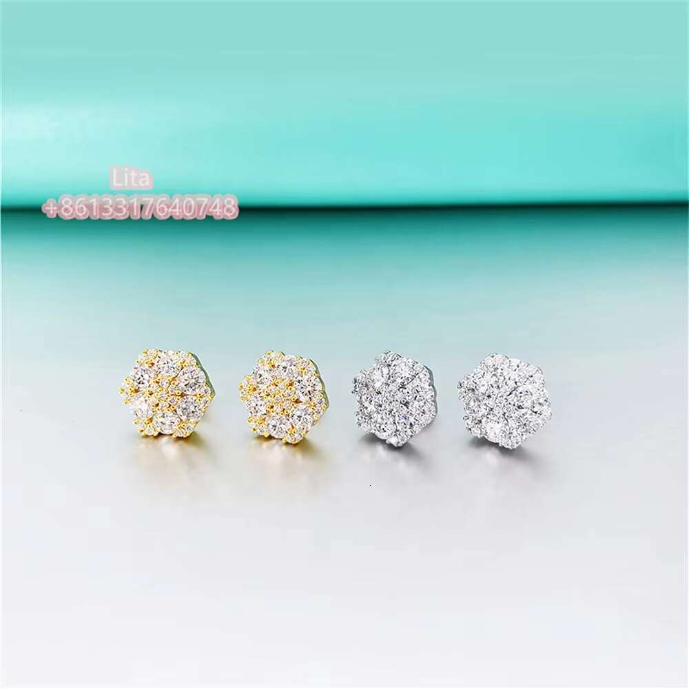 Shining Jewelry Wholesale S925 Iced Out Flower Shape 4mm Gra Moissanite Earrings Ear Studs
