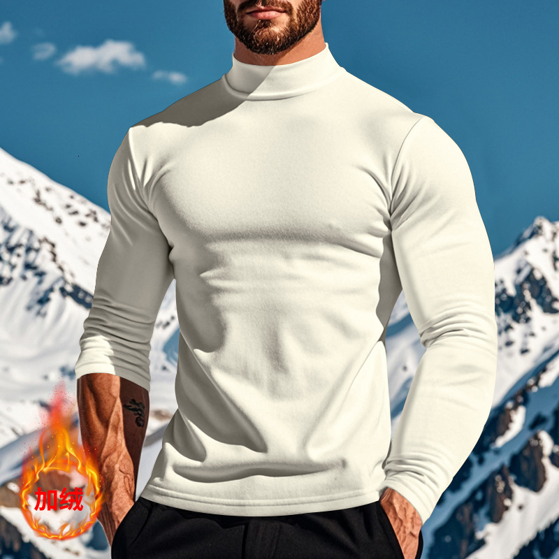2024 Autumn New Velvet Warm Solid Color Long Sleeve T-shirt Fashionable and Versatile Casual Round Neck T-shirt