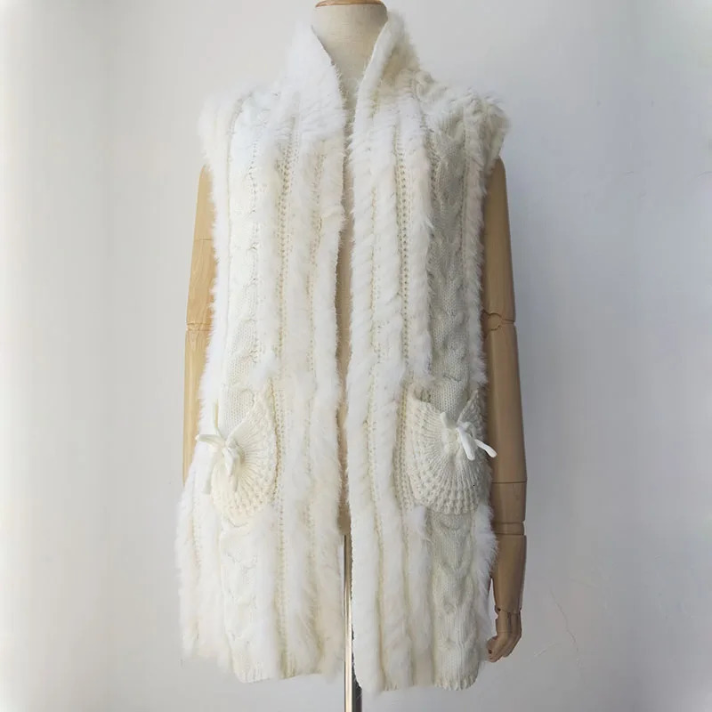 Autumn Knitted Real Rabbit Fur Vest Female Casual Fall Women Genuine Gilet Stock Sell as a Price 251110