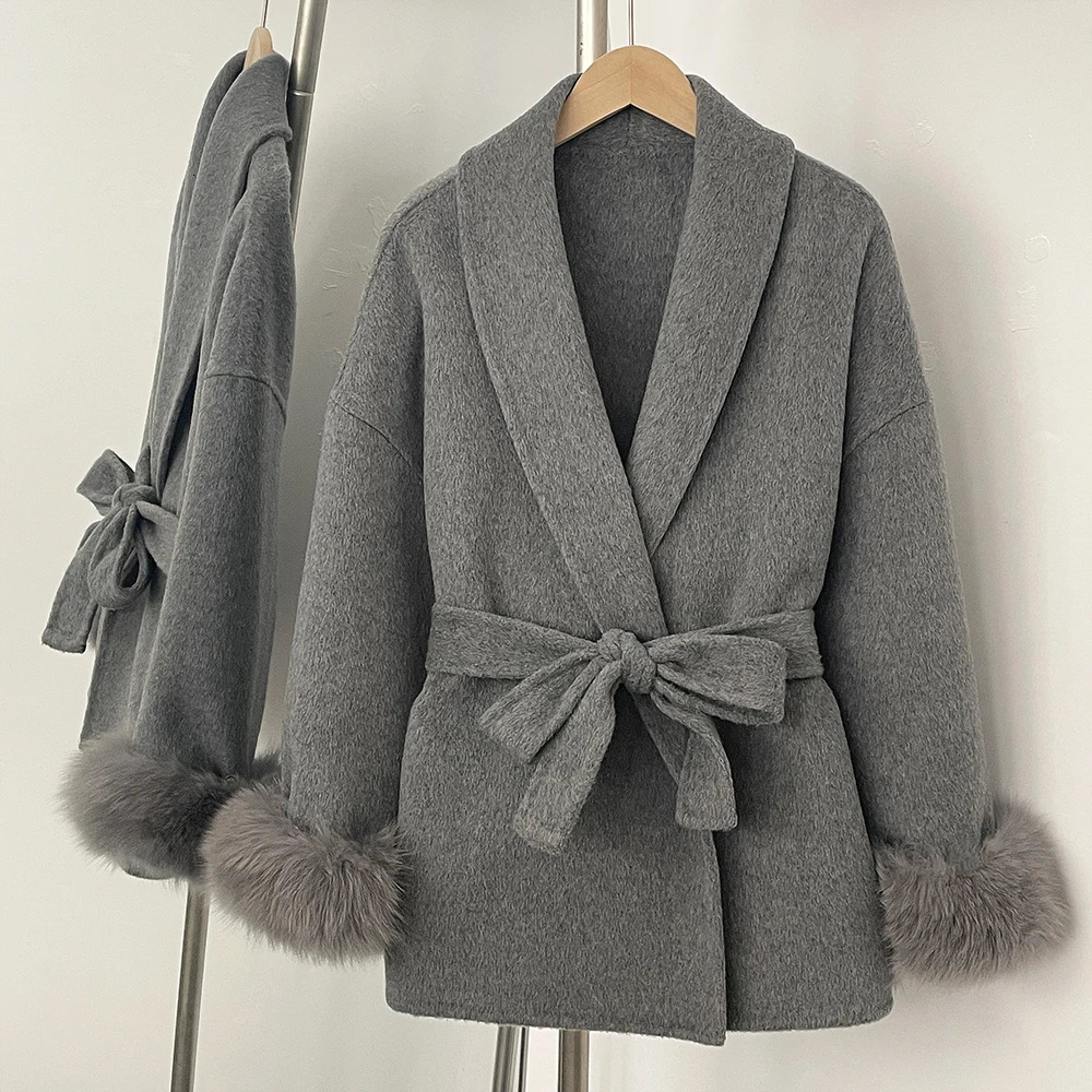 Reality Fur Coat Women Woolen Lady Overcoat Fox Wool Patchwork Mongolian Jacket Autumn Spring 251110