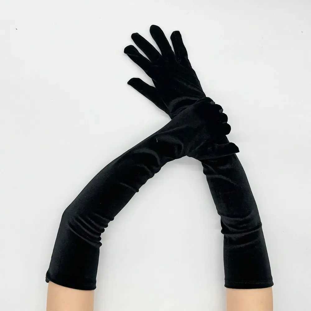 Elegant Plush Golden Velvet Gloves Cosplay Keep Warm Long Gloves Elastic Stage Performance Party Gloves Girl L251110