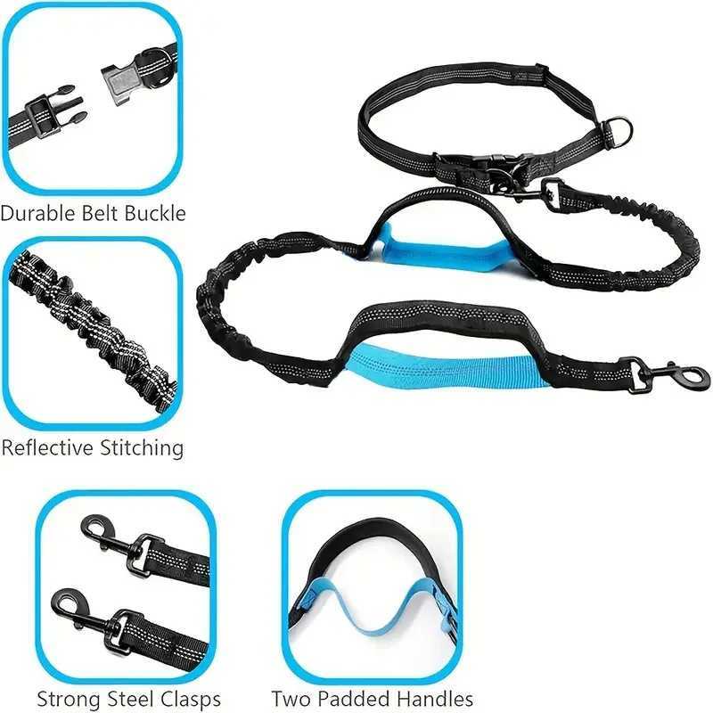 Adjustable Hands-Free Dog Running Leash with Double Handles and Elastic Retractable Rope for Large and Medium Dogs - Perfect for J251110