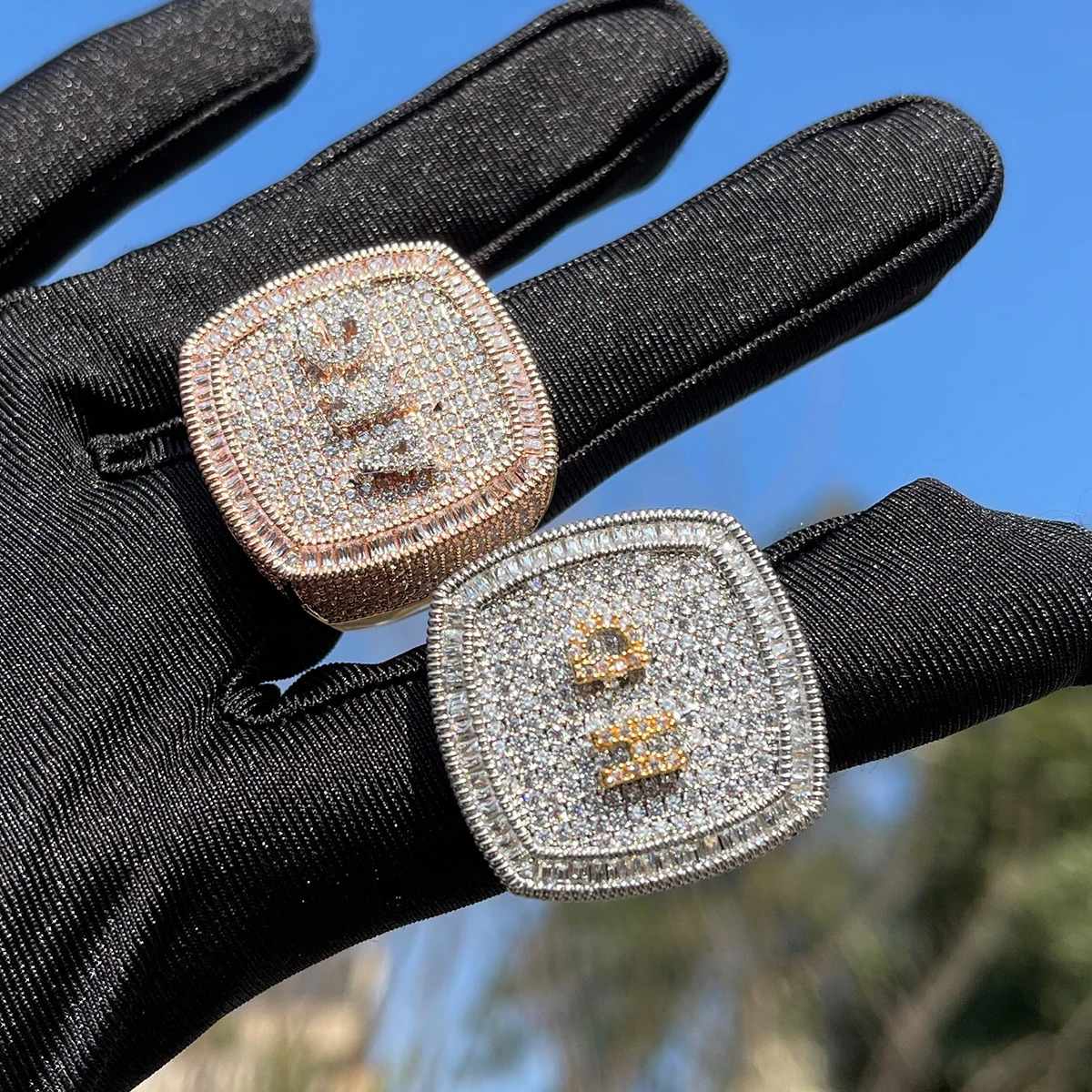 Bubble Letter Personalized Name Rings for Men Full Iced Out Cubic Zirconia Prong Setting Hip Hop Jewelry 250409
