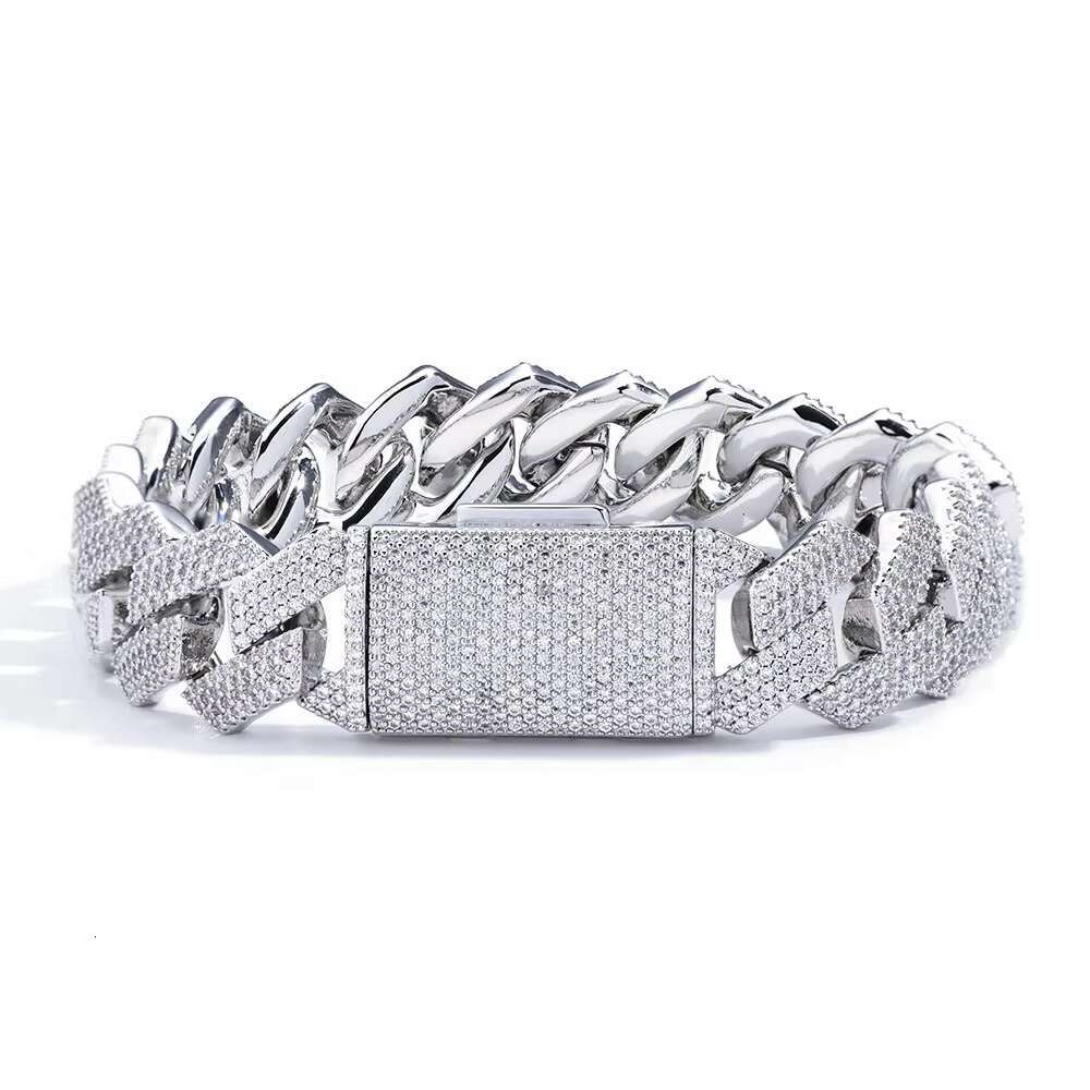 15mm S925 Silver Bracelet Hip Hop Moissanite Diamond Shaped Cuban Chain Fine Chain Link