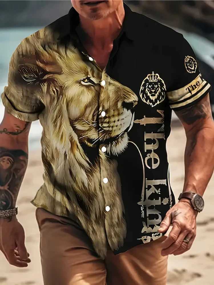 Summer Street Fashion Mens Short sleeved Shirt 3D Tiger Print Short sleeved Shirt Daily Loose and Comfortable Casual Mens Shirt X250410