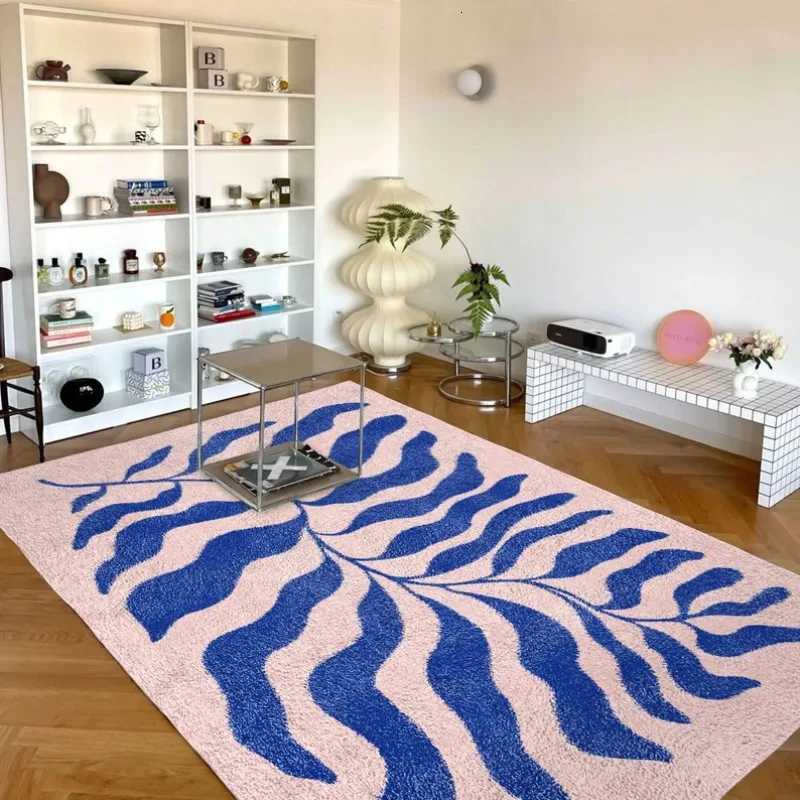 Blue Pink Matisse Leaf Carpet Funky Retro Danish Pastel Decor Rug Bedroom Living Room Rug Modern Y2K Rug Plush Trendy Accent Rug Y251110
