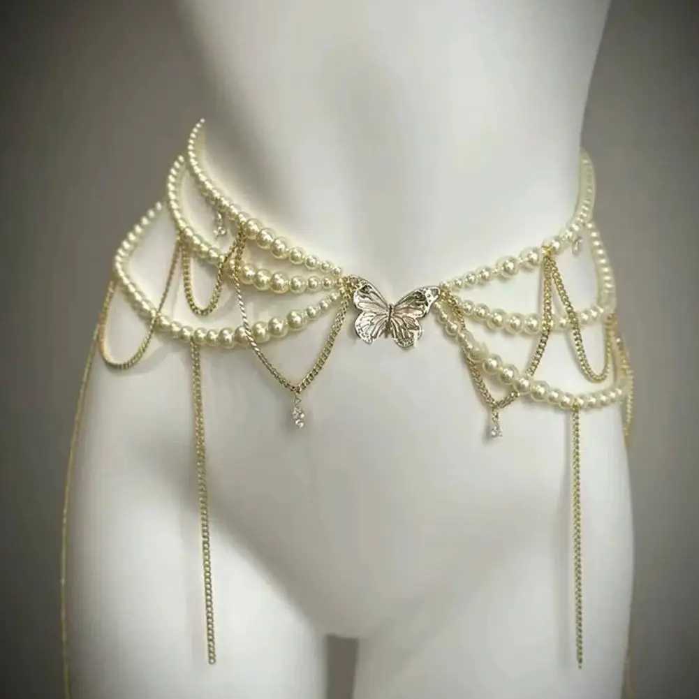 Fashionable Y2K vintage Mtilayer pearl waist chain strap - a fashionable body jewelry accessory suitable for parties and casual wear X250410