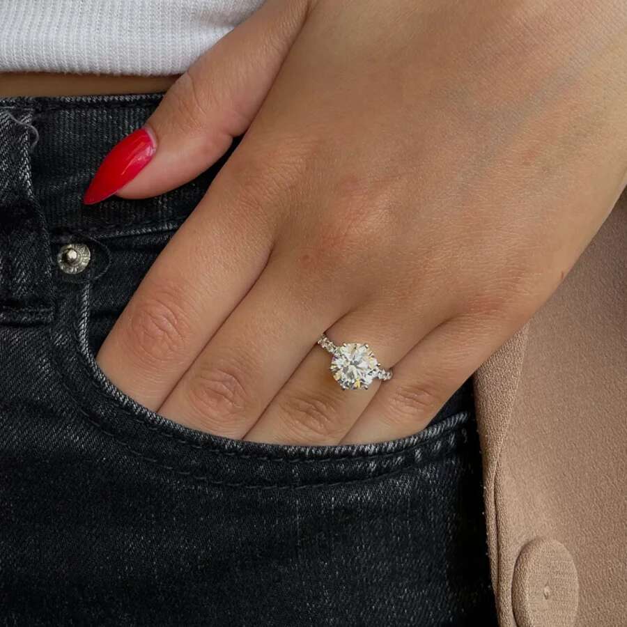 AEAW 14K White Gold Round Cut Lab Grown Diamond Engagement Ring 2 Carat CVD HPHT Lab Grown Diamond Engagement Ring Set IGI