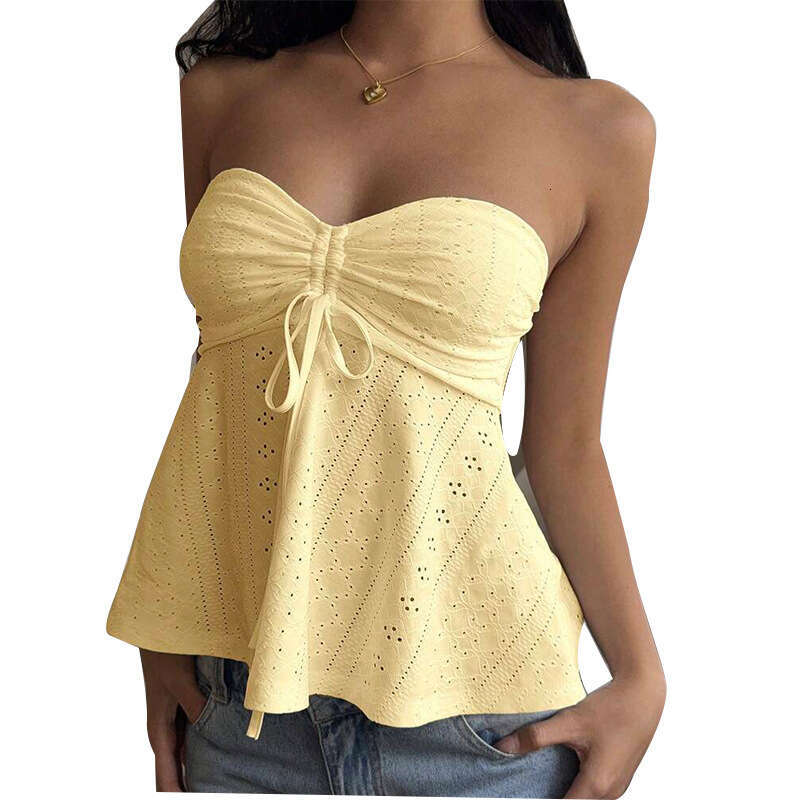 Cross-Border Amazon Sexy Hot Girl Slim Tube 2025 Summer Vacation Style European and American Sleeveless Jacquard Top Women's Clothing