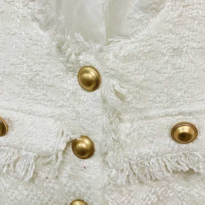 HIGH STREET 2025 New Designer Runway Suit Set Womens Gold Buttons Tweed Jacket Shorts Set W251110