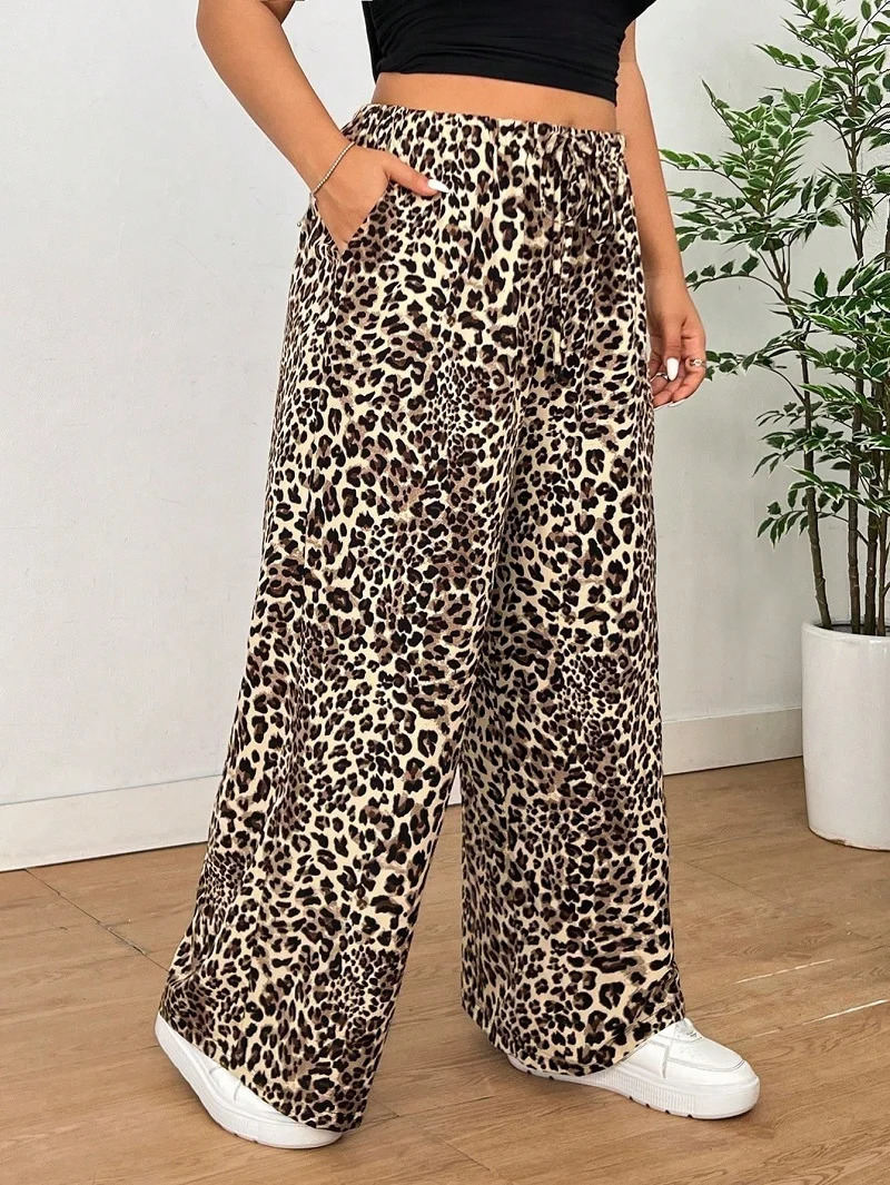 Autumn And Winter Leopard Print Straight Tube Casual Printed Pants School Season Halloween Daily Wear 250409