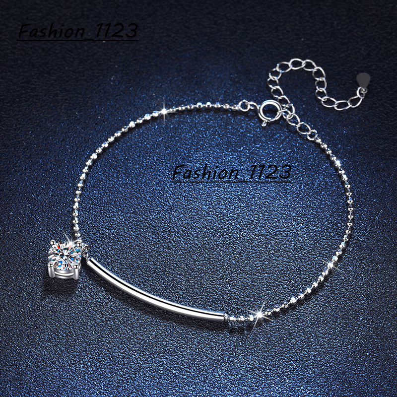 S925 Pure Silver Half Moon Design Bracelet Anklet Morganite Stones Luxury Korean Fashionable Bracelets Bangles