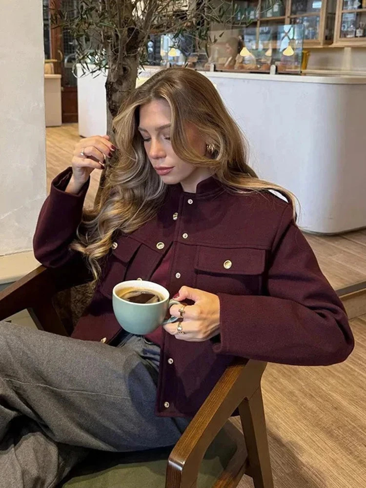 Women Soft Tweed Bomber Jacket ONeck Long Sleeve Pockets Buttons Loose Woolen Coat Female Streetwear Autumn Winter Outerwear 251110