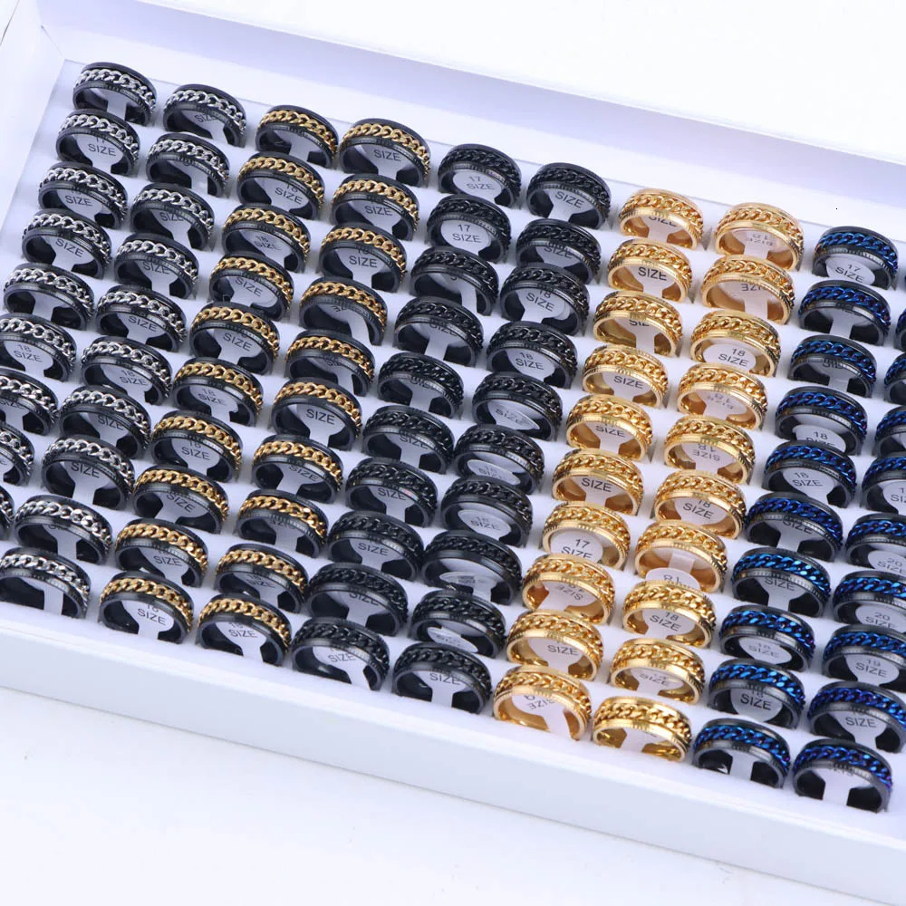 15Pcs/Lot Multicolor Spinner Stainless Steel Rings For Women Men Mix Style Fashion Rotatable Jewelry Party Gifts Wholesale 251110