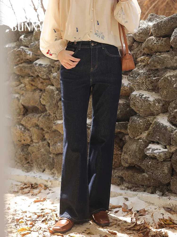 Women High-Waist Vintage Contrast Stitch Flared Jeans Slim Fit Fashion Washed Denim Pants Spring Casual Narrow-Leg Trousers C251110