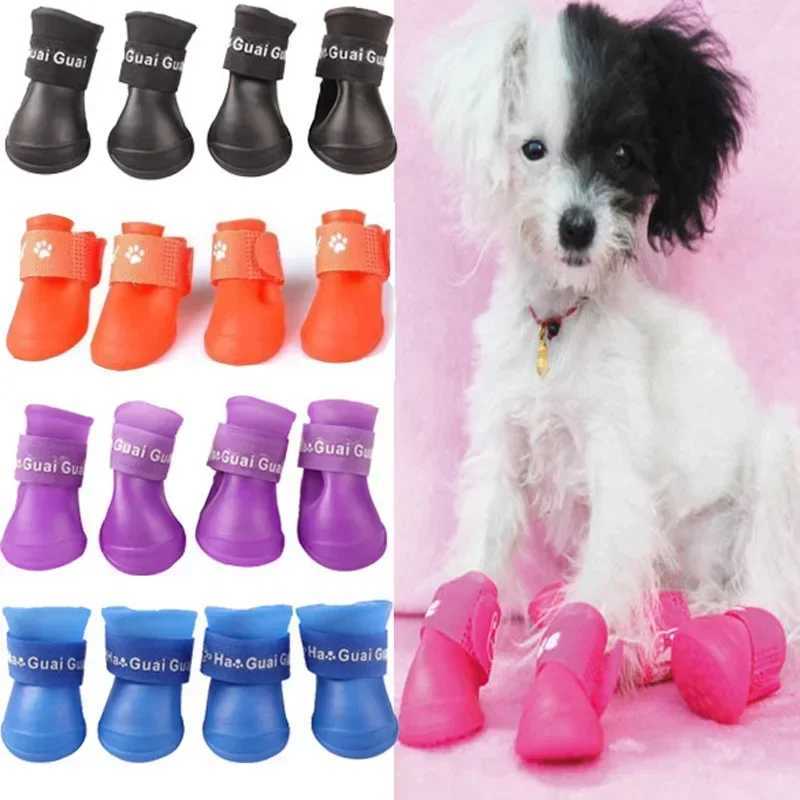 4 pieces/set pet dog rain boots rubber anti slip waterproof small pet dog cat S/M/L T2504010