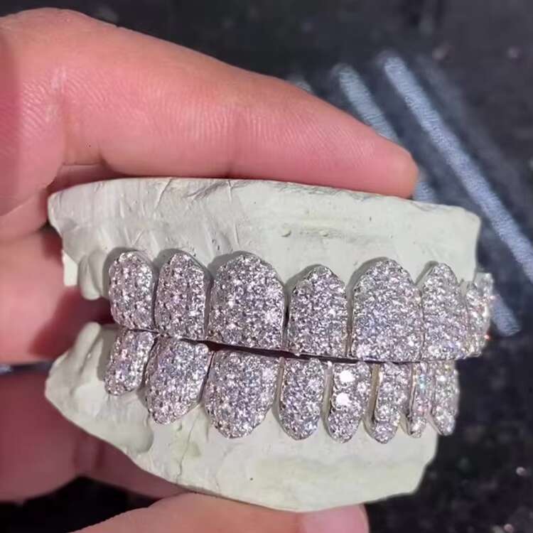 Hip Hop Rose Gold Plated Grillz Iced Out Diamond Teeth Top 10 Bottom 10 S925 Sterling Sliver VVS Moissanite Grillz Factory Price