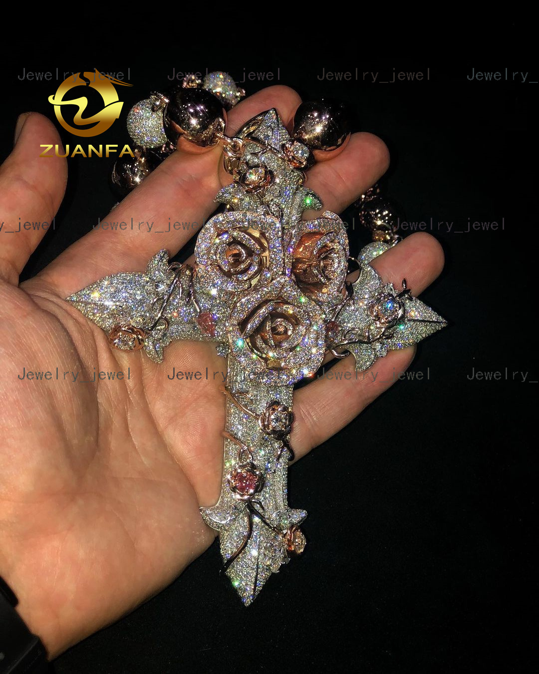 Unisex Luxury Hip Hop Necklace Custom 925 Sterling Silver VVS Moissanite Diamond Rose Cross Pendant Iced Out Fine Jewelry