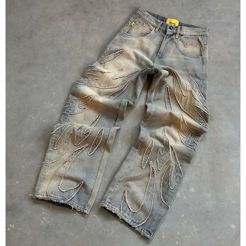 Y2k Baggy Jeans Gothic Retro Patchwork Embroidery Wide Leg Pants High Quality Fashionable American Men Women Hip Hop Street Wear
