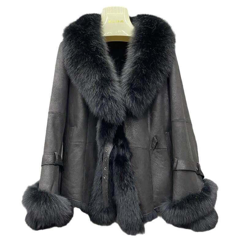 2025 Women Winter Real Fox Fur Coats Skin Real Rabbit Fur Inner Warm Jackets with Real Fox Fur Collar Selling Outwear