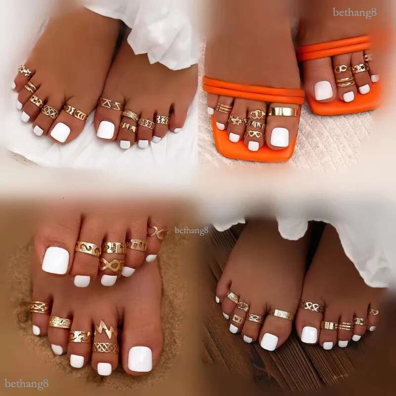 10Pcs/Set Gold Star Butterfly Heart Foot Toe Ring Set Silver Hollow Lightning Moon Beach toes Ring For Fashion Women Jewelry