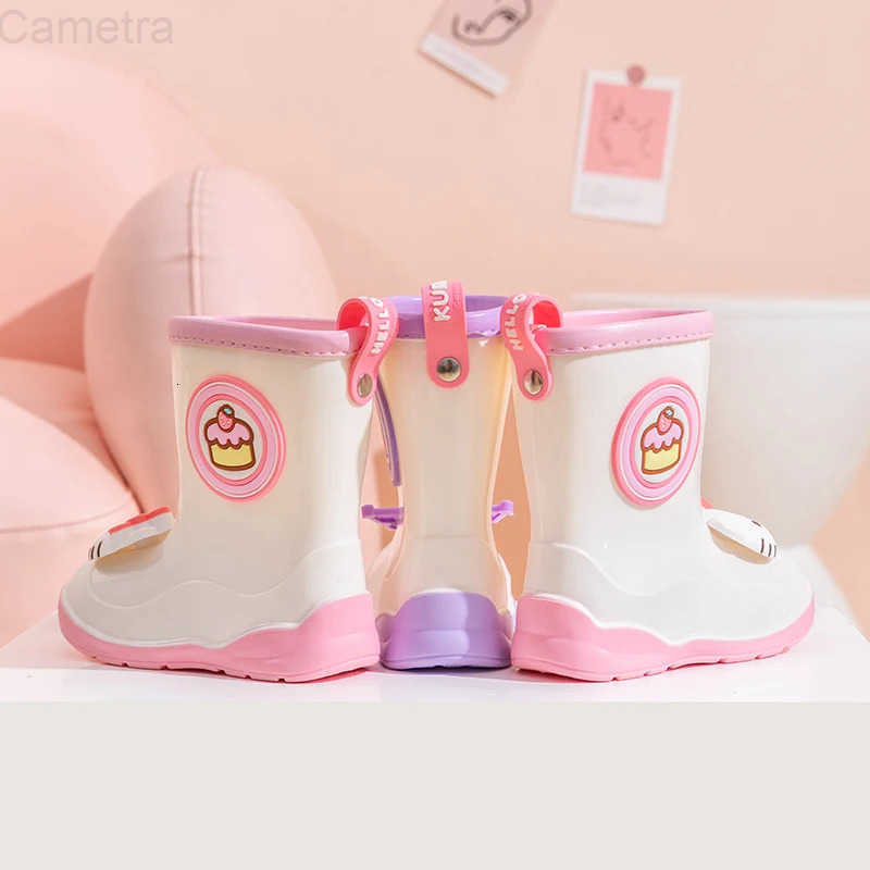 Sanrio Childrens Rain Boots By Macaron Color Scheme Kawaii Kuromi Melody Hello Kitty Rain Shoes Non-slip Waterproof Shoes H251110