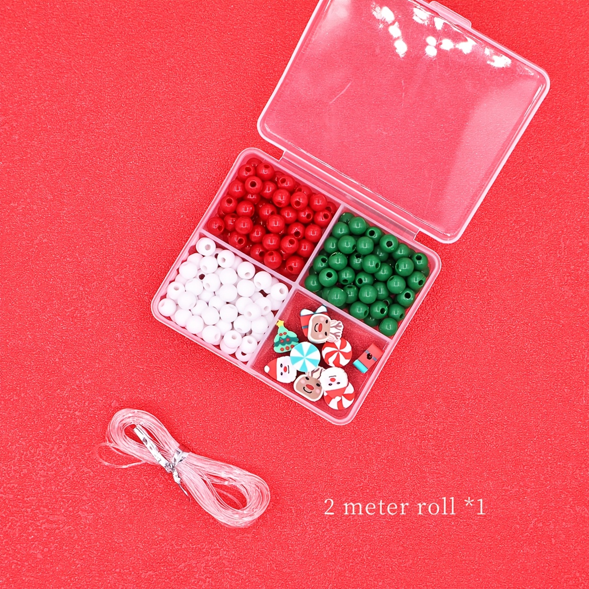 Christmas DIY Beaded Bracelet Kit - Red/Green/White Polymer Beads, Suitable for Jewelry, Keychain Pendants & Craft Accessories Fashion Gift