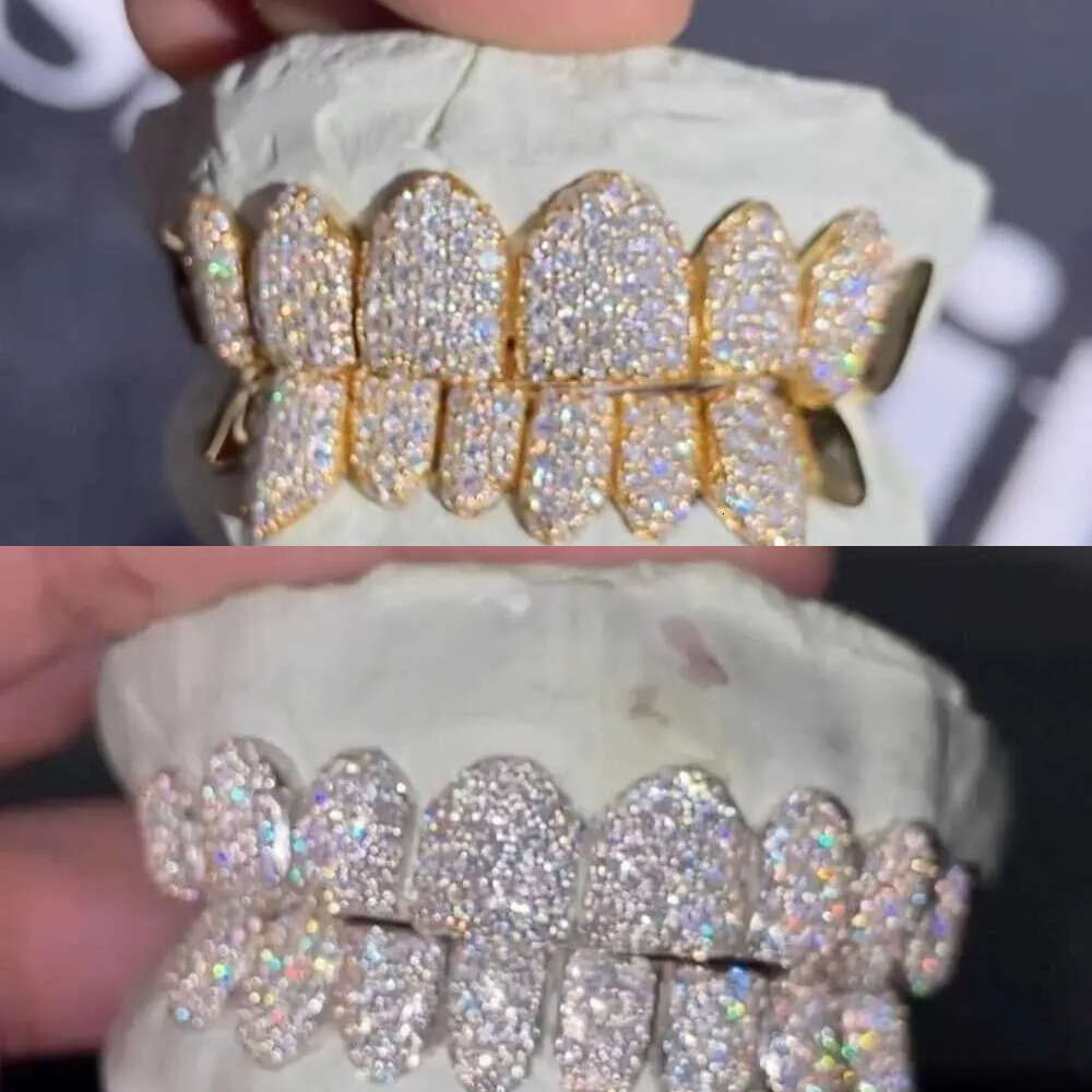 New Iced Out Hip Hop Dia Teeth Rappers Top 8 Bottom Gold Plated Sterg Sliver Custom Vvs Moissanite Grillz