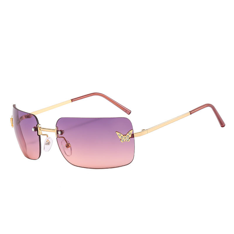 Outdoor-Ready Square Sunglasses Featuring Unique Butterfly Design & Diamond Detailing