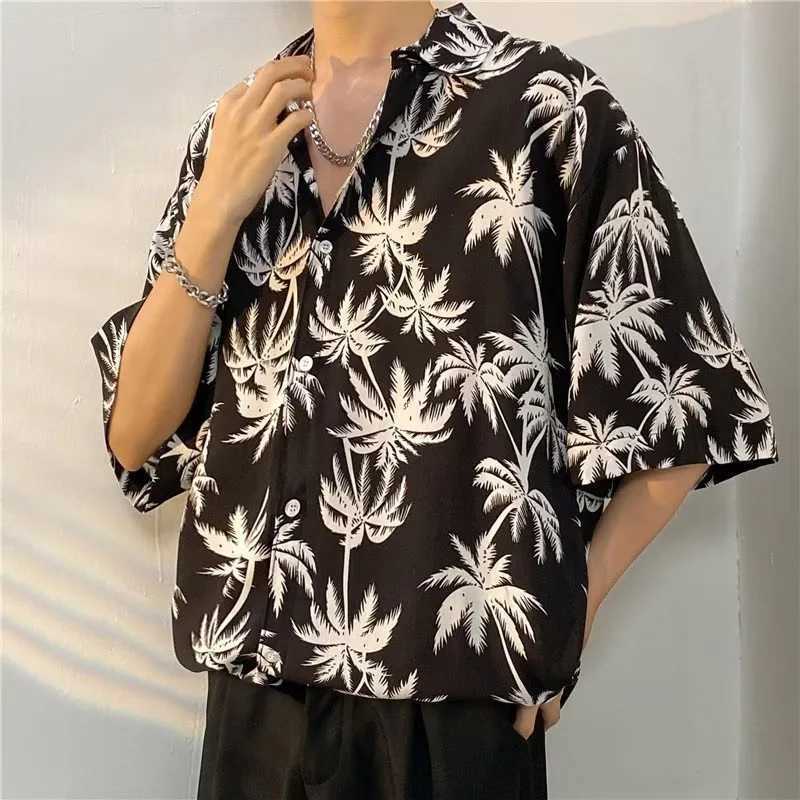 Tiki Hawaiian Mens Summer Casual Button Collar Beach Short sleeved Shirt X250410