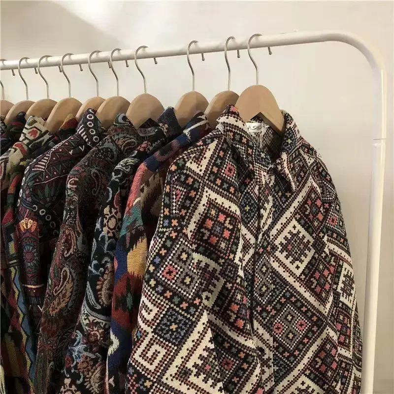 Cuban Vintage 12 Shirt Men Loose-fit Autumnwinter Japanese Vintage Ethnic Style Couple Long Sleeve Casual Shirt Jacket 250408