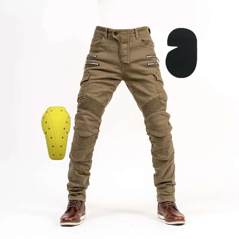 Motorcycle Jeans Men Multi-Pockets Riding Pants With Knee Pads Casual Denim Trousers Solid Fashion Cargo Pant Biker New