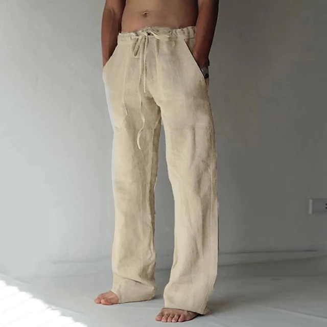 2025 new mens lightweight spring and autumn casual pants loose and versatile slightly elastic solid color straight leg pants