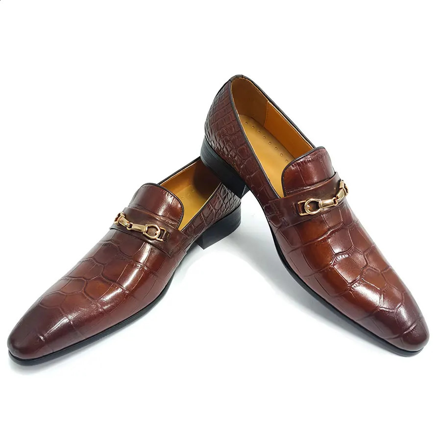 Loafers Dress shoes for man Zapatos De Hombre original elegant brown Crocodile Pattern Leather handmade high quality 251106