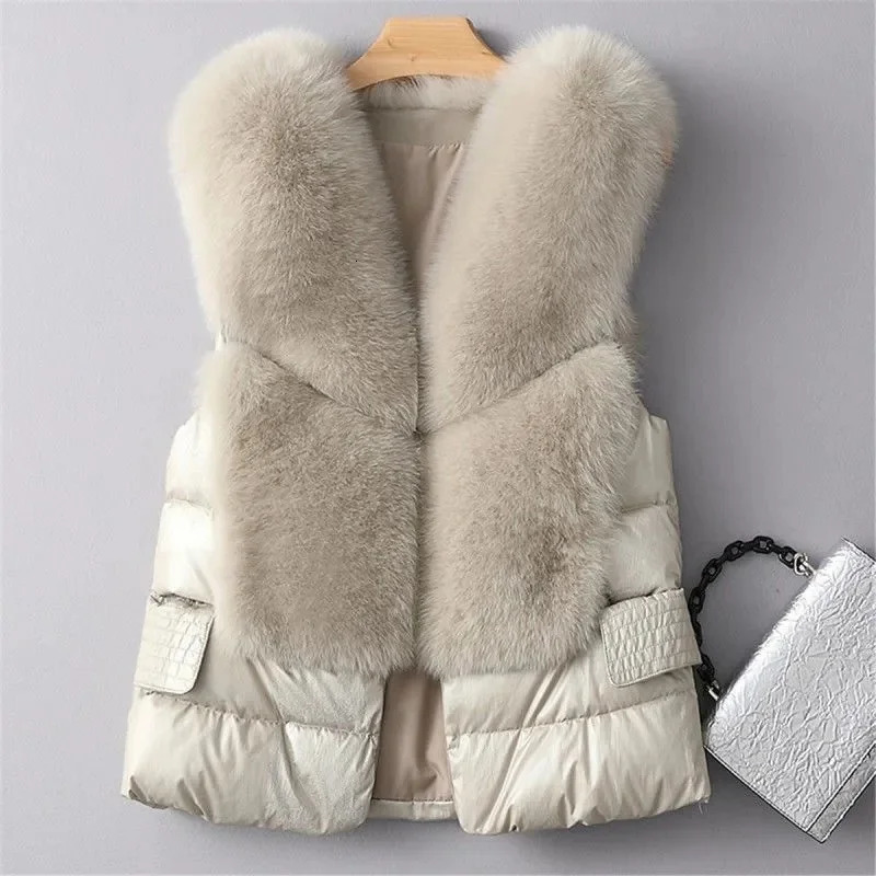 Vest Coat Autumn Short Down Jacket Women I Fox Fur Female Winter Wear OutCoat waistcoat Sleeveless 251110