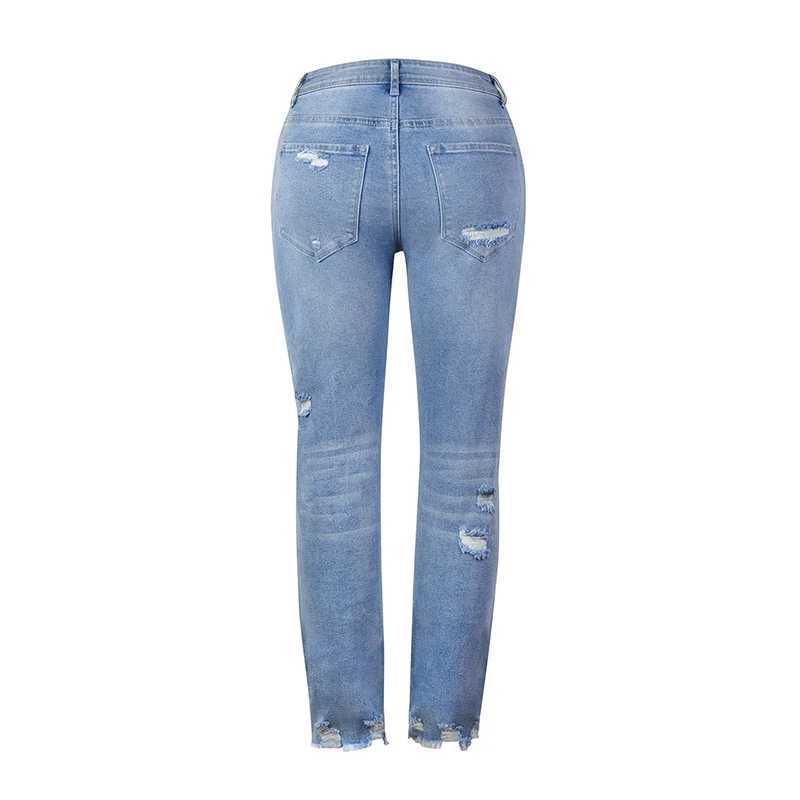 Stretch Womens Jeans 2023 Trend Blue Hight Waist Ripped Casual Fashion Streetwear Denim Pencil Pants C251110