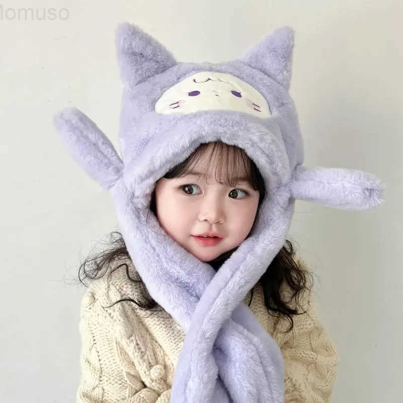 Sanrio My Melody Cinnamoroll Hat Winter Cartoon Kids Plush Hat Scarf Ears Move Anime Kawaii Warm Soft Halloween Party Accessories Gift H251110