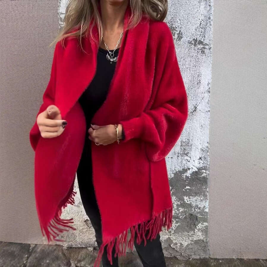 2025 Autumn Winter New Cross-Border Foreign Trade Women's Faux Mink Fur Cape Tassel Shawl Solid Color Thickened Warm Batwing