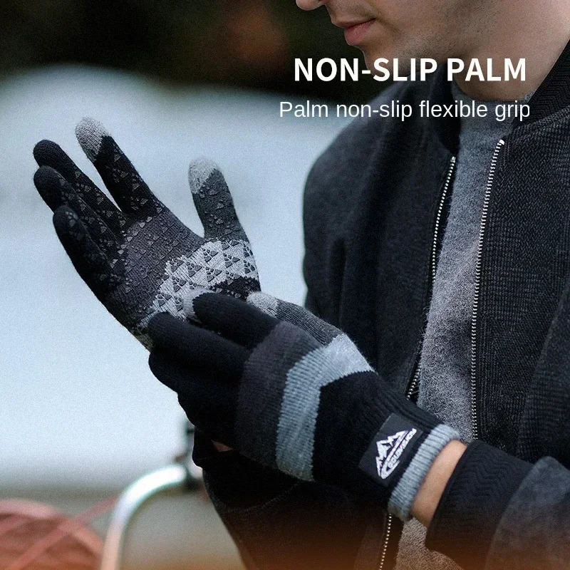 Daily Outdoor Mens Sports Cold Resistant and Anti Slip Touch Screen Gloves Knitted Gloves Warm Velvet Riding 251106