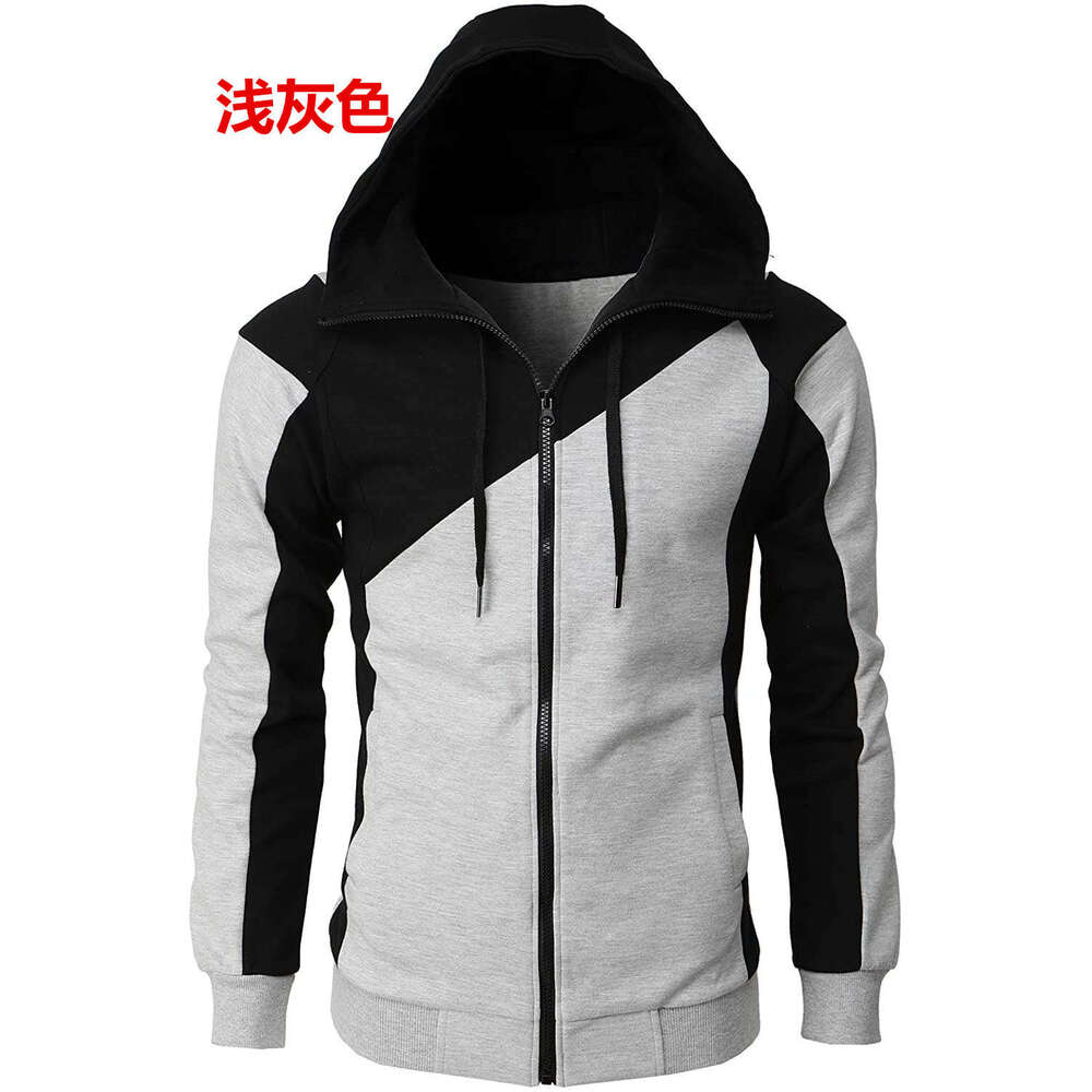 Cross-Border Color-Block Men Slim Fit Hooded Sweatshirt Casual Fashion Men's Long Sleeve Sports Jacket