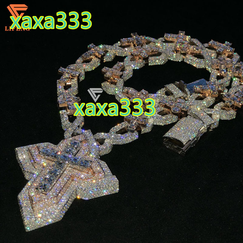 2026 Bust Designer jewelry VVS Moissanite Two Tone Cross Pendant Hiphop Sterling Silver Diamond Charm Necklace Jewelry Set