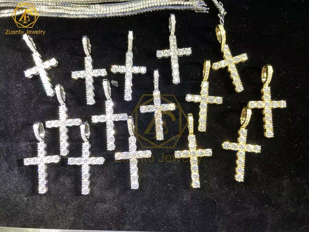 5mm Mossanite Charm Christian Jewelry GRA Certified Women Men 925 Sterling Silver Chain D VVS Black Moissanite Cross Pendant