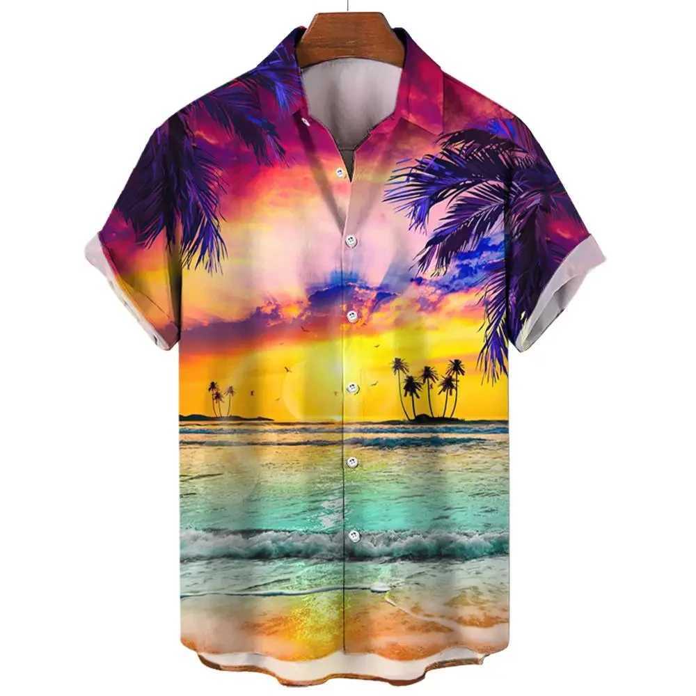 HAWaiian Mens Loose Top Beach Party Mens Casual Wear Palm Landscape Printed Summer Mens Comfortable Wear X250410